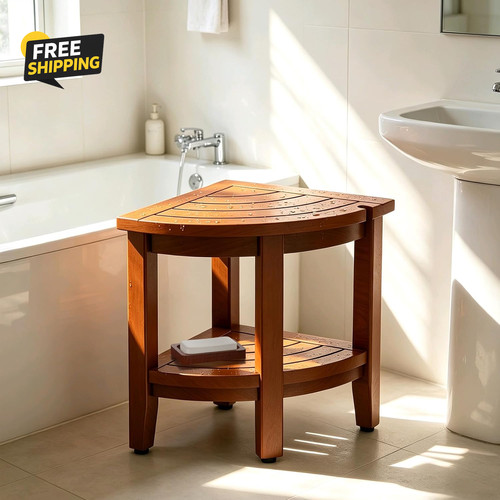 Teak corner shower bench - teak,
