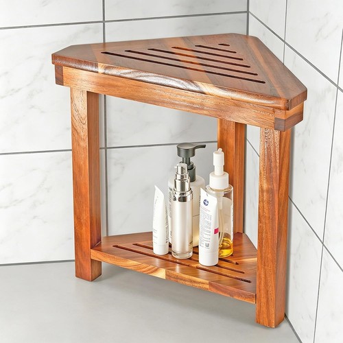 Acacia wood corner shower - corner,